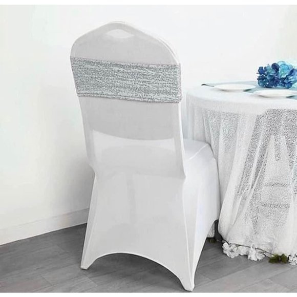 50 pieces | Silver Sequin Chair Sashes Stretch Spandex Bands Sparkling Wedding - Picture 2 of 6